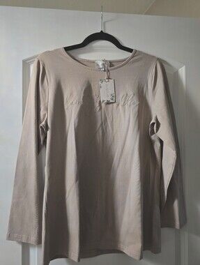 Embroidered Crewneck Long Sleeve Tee in Blush